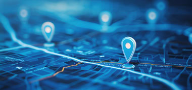 Moderne, grafische Darstellung einer Landkarte mit Locationsymbolen